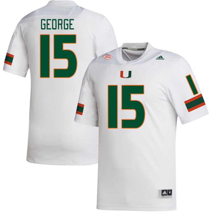 Men #15 Jacolby George Miami Hurricanes College Football Jerseys Stitched-White